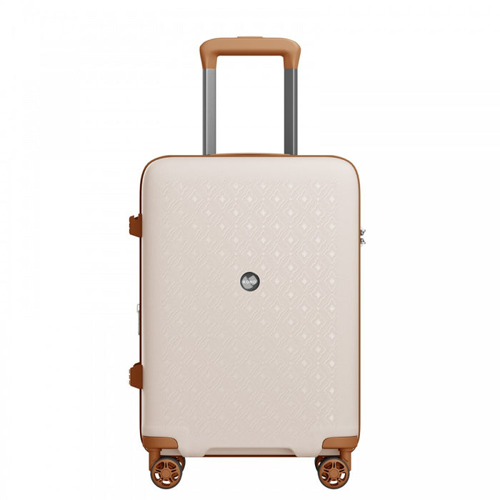 PP Hard Shell Expandable Luggage-Lightweight Suitcase with Built-In Cup Holder – 20-Inch – Beige and Brown