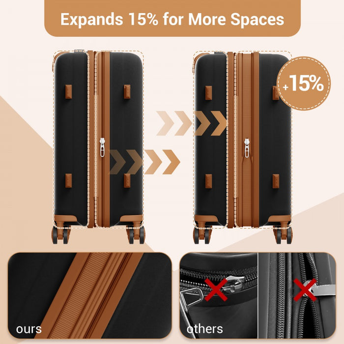 PP Hard Shell Expandable Luggage-Lightweight Suitcase with Built-In Cup Holder – 20-Inch – Black and Brown