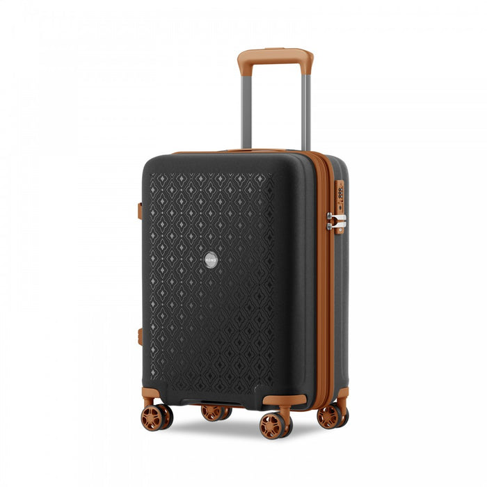PP Hard Shell Expandable Luggage-Lightweight Suitcase with Built-In Cup Holder – 20-Inch – Black and Brown