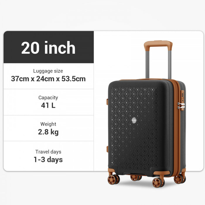 PP Hard Shell Expandable Luggage-Lightweight Suitcase with Built-In Cup Holder – 20-Inch – Black and Brown