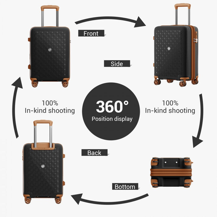 PP Hard Shell Expandable Luggage-Lightweight Suitcase with Built-In Cup Holder – 20-Inch – Black and Brown