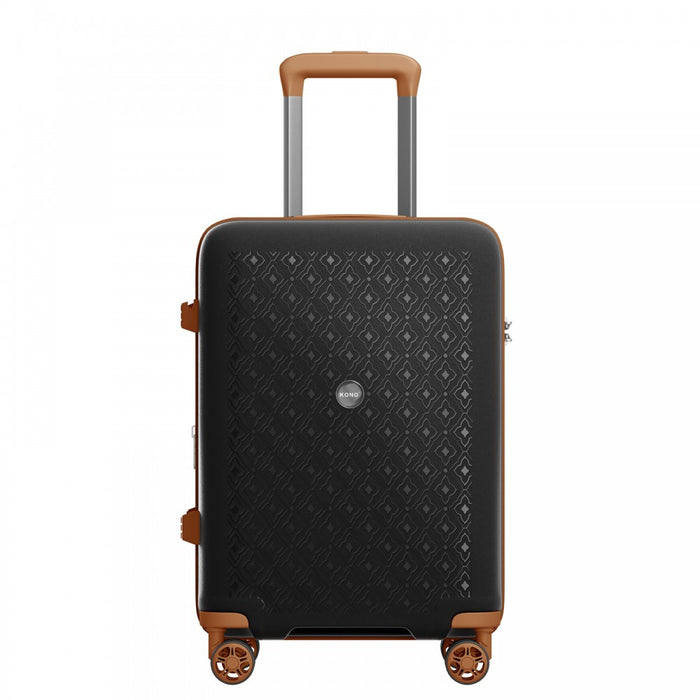PP Hard Shell Expandable Luggage-Lightweight Suitcase with Built-In Cup Holder – 20-Inch – Black and Brown