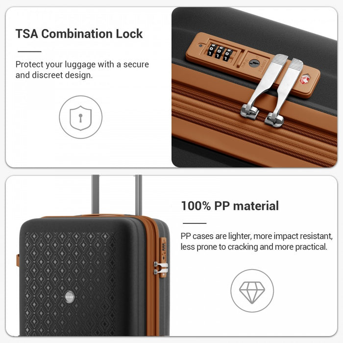 PP Hard Shell Expandable Luggage-Lightweight Suitcase with Built-In Cup Holder – 20-Inch – Black and Brown
