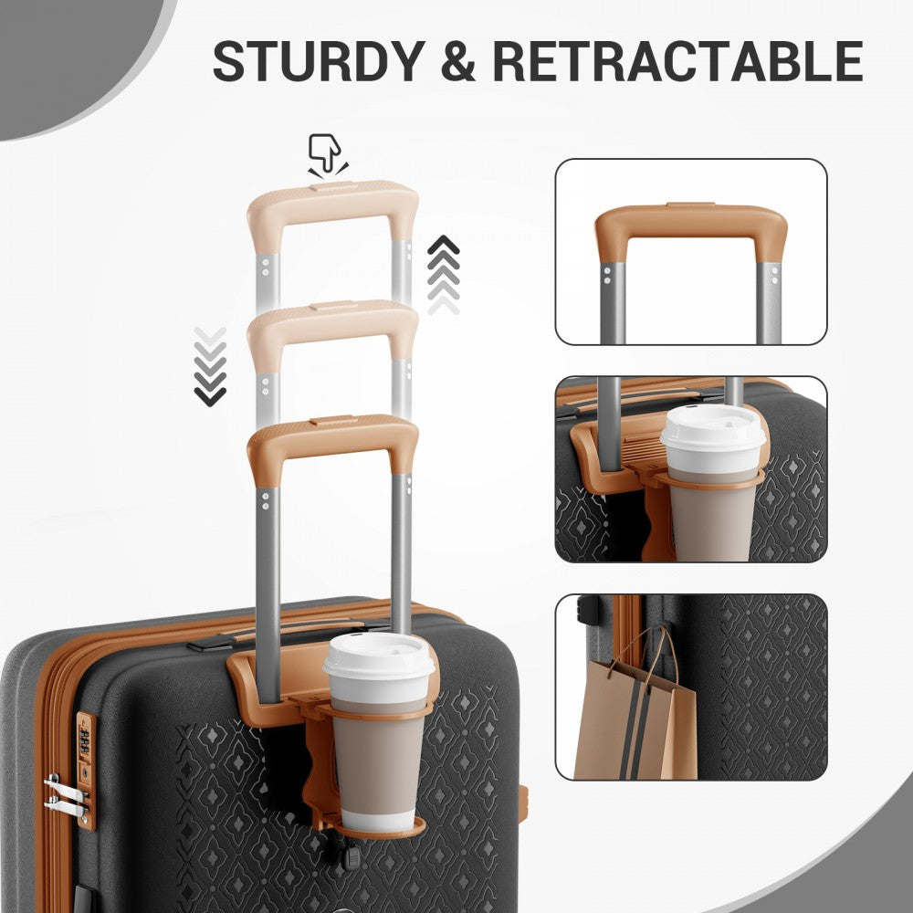 KSK2594 - Kono PP 28-inch Hard Shell Expandable Luggage–Lightweight Suitcase with TSA Lock & Built-in Cup Holder - Black and Brown