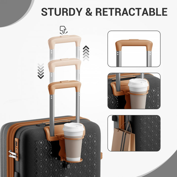 KSK2594 - Kono PP 28-inch Hard Shell Expandable Luggage–Lightweight Suitcase with TSA Lock & Built-in Cup Holder - Black and Brown