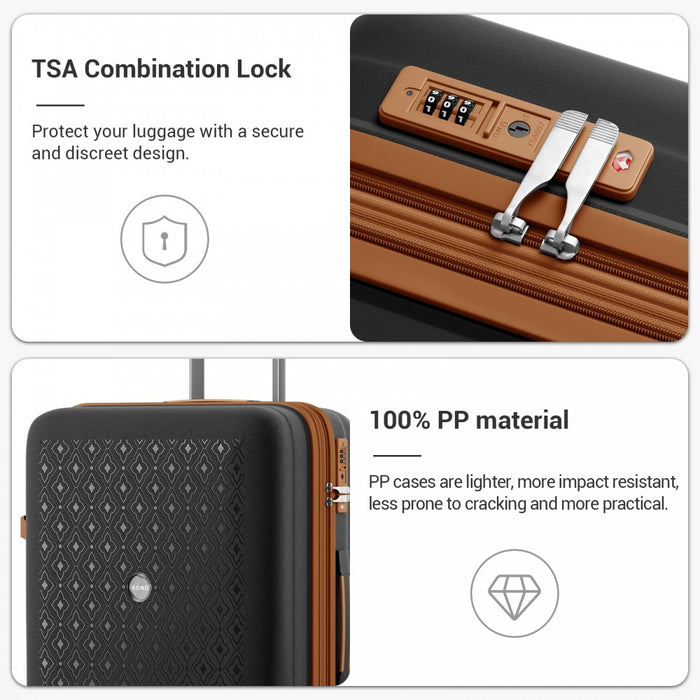 KSK2594 - Kono PP 20/24/28inch Hard Shell Expandable Luggage–Lightweight Suitcase with TSA Lock & Built-in Cup Holder - Black and Brown