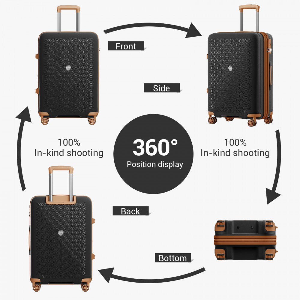 KSK2594 - Kono PP 28-inch Hard Shell Expandable Luggage–Lightweight Suitcase with TSA Lock & Built-in Cup Holder - Black and Brown