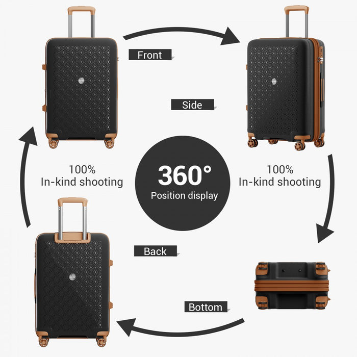 KSK2594 - Kono PP 28-inch Hard Shell Expandable Luggage–Lightweight Suitcase with TSA Lock & Built-in Cup Holder - Black and Brown
