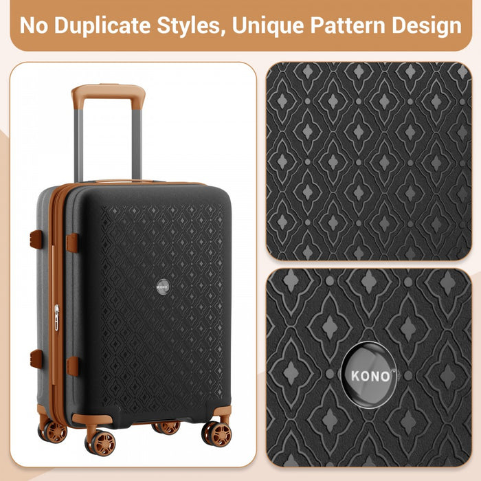 KSK2594 - Kono PP 24-inch Hard Shell Expandable Luggage–Lightweight Suitcase with TSA Lock & Built-in Cup Holder - Black and Brown