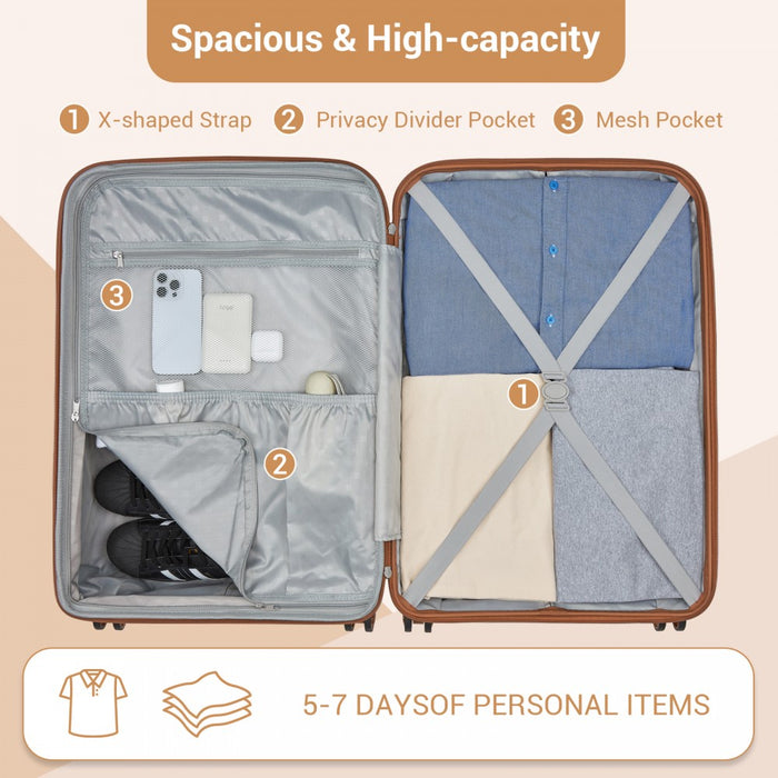 KSK2594 - Kono PP 24-inch Hard Shell Expandable Luggage–Lightweight Suitcase with TSA Lock & Built-in Cup Holder - Black and Brown