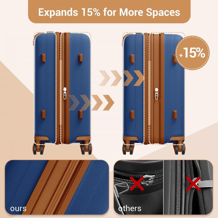 PP Hard Shell Expandable Luggage-Lightweight Suitcase with Built-In Cup Holder – 20-Inch – Navy and Brown
