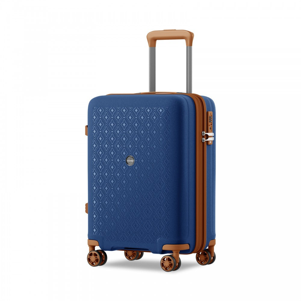 PP Hard Shell Expandable Luggage-Lightweight Suitcase with Built-In Cup Holder – 20-Inch – Navy and Brown