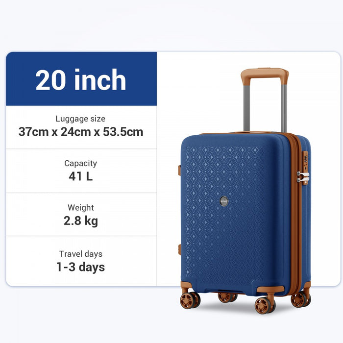 PP Hard Shell Expandable Luggage-Lightweight Suitcase with Built-In Cup Holder – 20-Inch – Navy and Brown