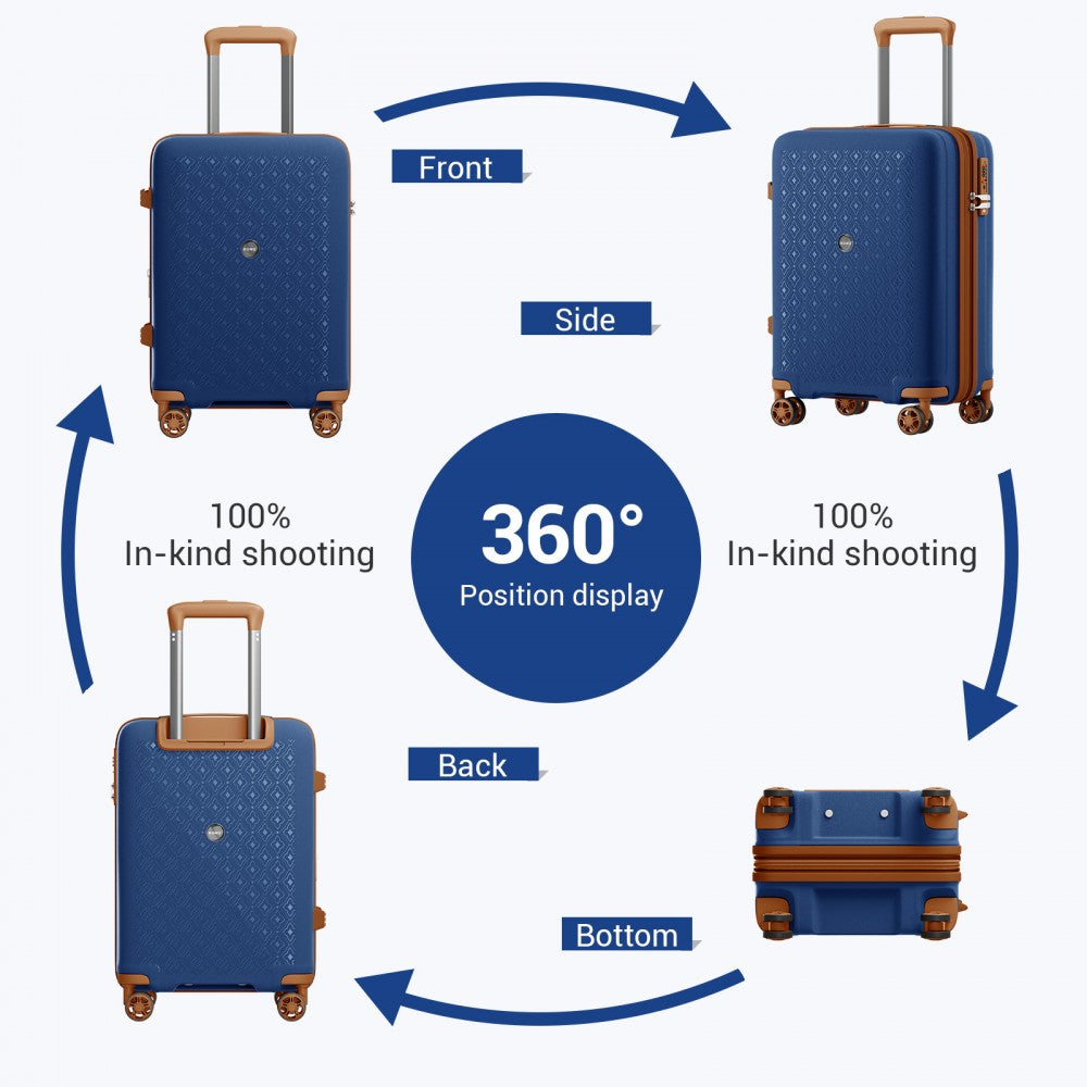 PP Hard Shell Expandable Luggage-Lightweight Suitcase with Built-In Cup Holder – 20-Inch – Navy and Brown