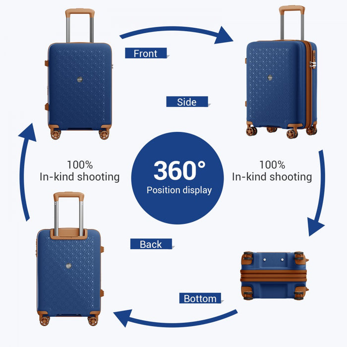PP Hard Shell Expandable Luggage-Lightweight Suitcase with Built-In Cup Holder – 20-Inch – Navy and Brown