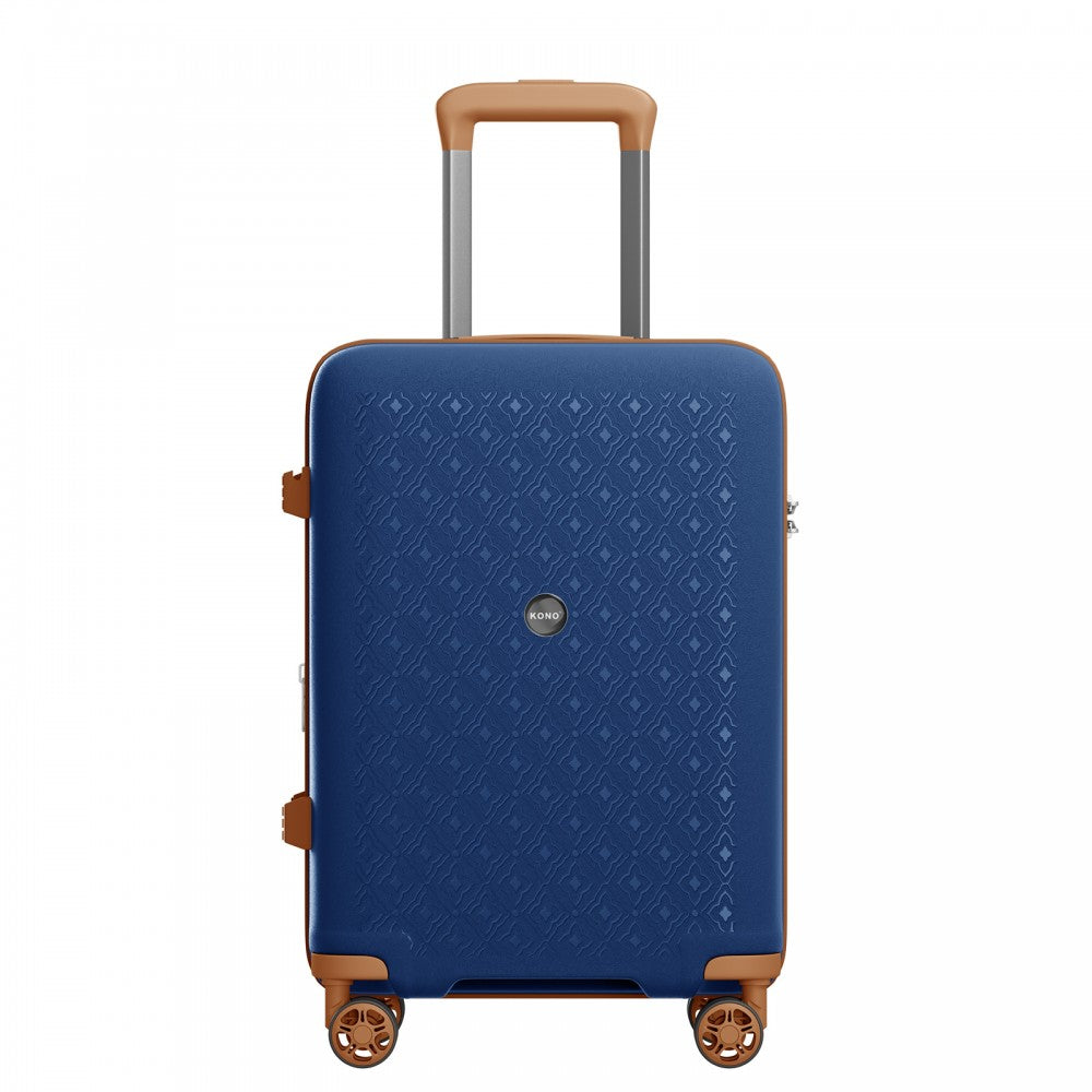 PP Hard Shell Expandable Luggage-Lightweight Suitcase with Built-In Cup Holder – 20-Inch – Navy and Brown