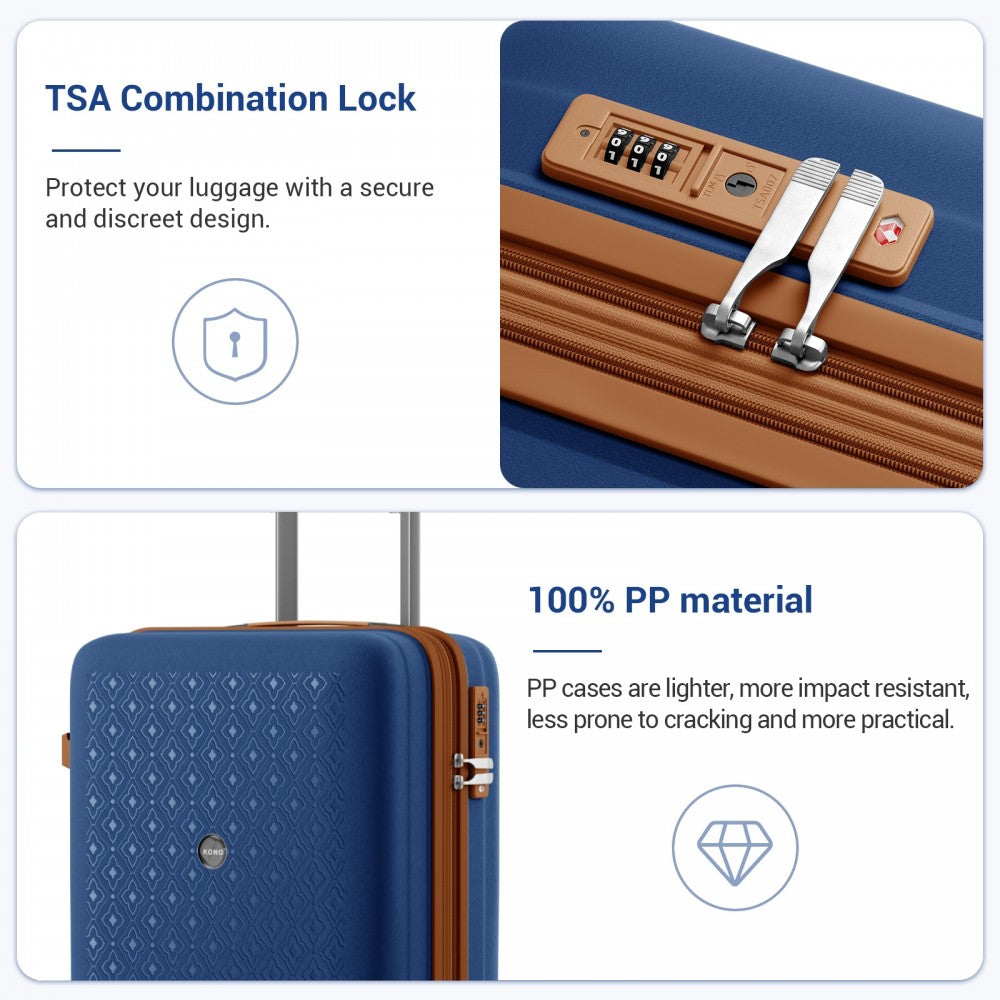 PP Hard Shell Expandable Luggage-Lightweight Suitcase with Built-In Cup Holder – 20-Inch – Navy and Brown