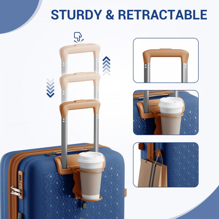 PP Hard Shell Expandable Luggage – 28-Inch – Lightweight Suitcase with TSA Lock and Built-In Cup Holder – Navy and Brown