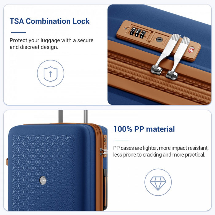 PP Hard Shell Expandable Luggage – 24-Inch – Lightweight Suitcase with TSA Lock and Built-In Cup Holder – Navy and Brown