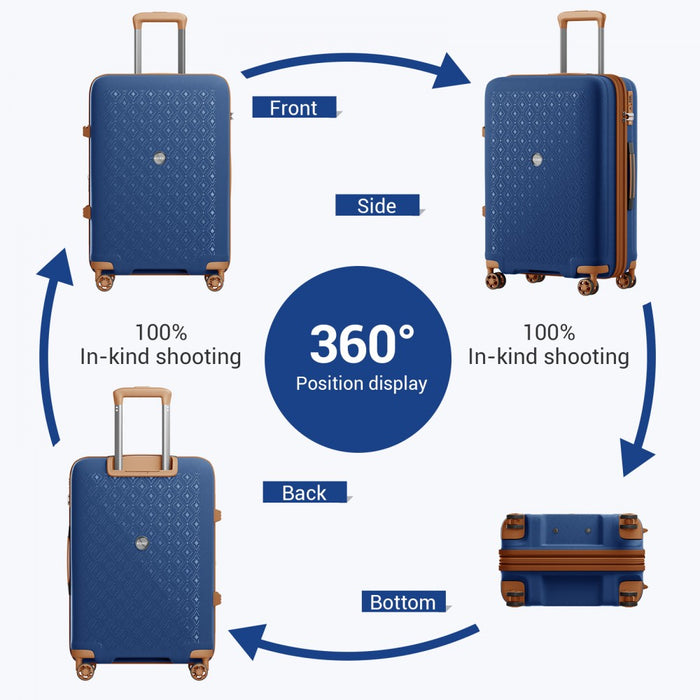 PP Hard Shell Expandable Luggage – 24-Inch – Lightweight Suitcase with TSA Lock and Built-In Cup Holder – Navy and Brown