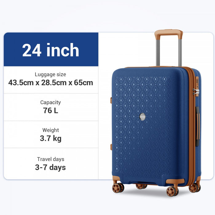 PP Hard Shell Expandable Luggage – 24-Inch – Lightweight Suitcase with TSA Lock and Built-In Cup Holder – Navy and Brown
