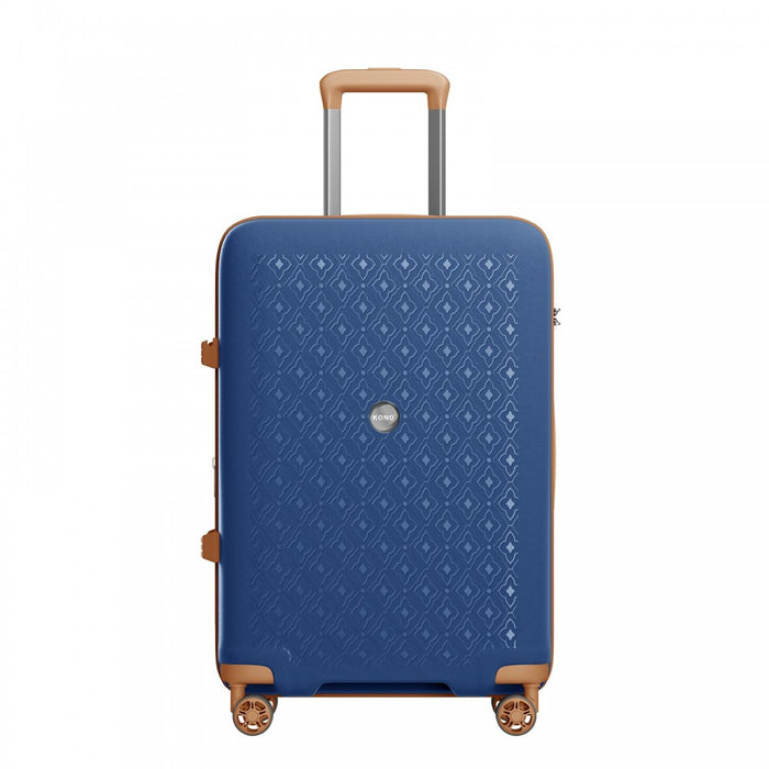 PP Hard Shell Expandable Luggage – 24-Inch – Lightweight Suitcase with TSA Lock and Built-In Cup Holder – Navy and Brown