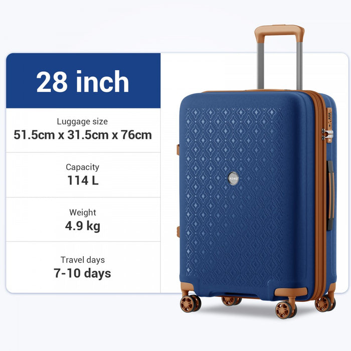 PP Hard Shell Expandable Luggage – 28-Inch – Lightweight Suitcase with TSA Lock and Built-In Cup Holder – Navy and Brown