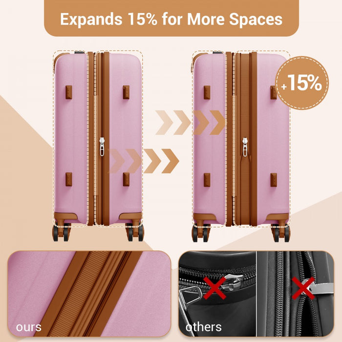 PP Hard Shell Expandable Luggage-Lightweight Suitcase with Built-In Cup Holder – 20-Inch – Pink and Brown