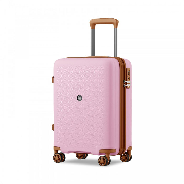 PP Hard Shell Expandable Luggage-Lightweight Suitcase with Built-In Cup Holder – 20-Inch – Pink and Brown