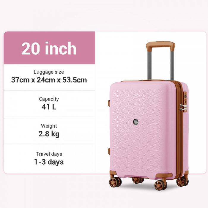 PP Hard Shell Expandable Luggage-Lightweight Suitcase with Built-In Cup Holder – 20-Inch – Pink and Brown