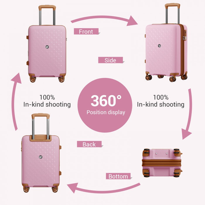 PP Hard Shell Expandable Luggage-Lightweight Suitcase with Built-In Cup Holder – 20-Inch – Pink and Brown