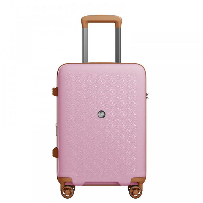 PP Hard Shell Expandable Luggage-Lightweight Suitcase with Built-In Cup Holder – 20-Inch – Pink and Brown