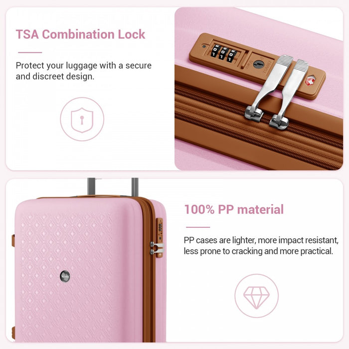 PP Hard Shell Expandable Luggage-Lightweight Suitcase with Built-In Cup Holder – 20-Inch – Pink and Brown
