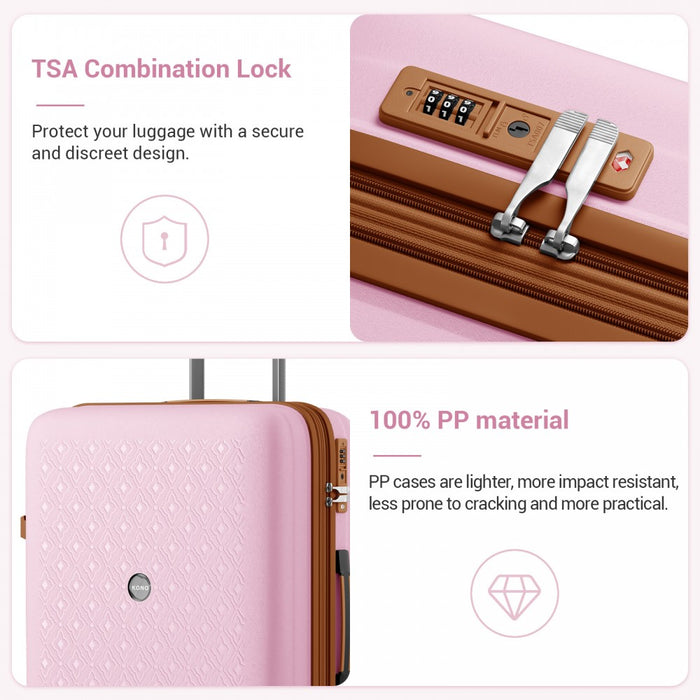 PP Hard Shell Expandable Luggage – 28-Inch – Lightweight Suitcase with TSA Lock and Built-In Cup Holder – Pink and Brown
