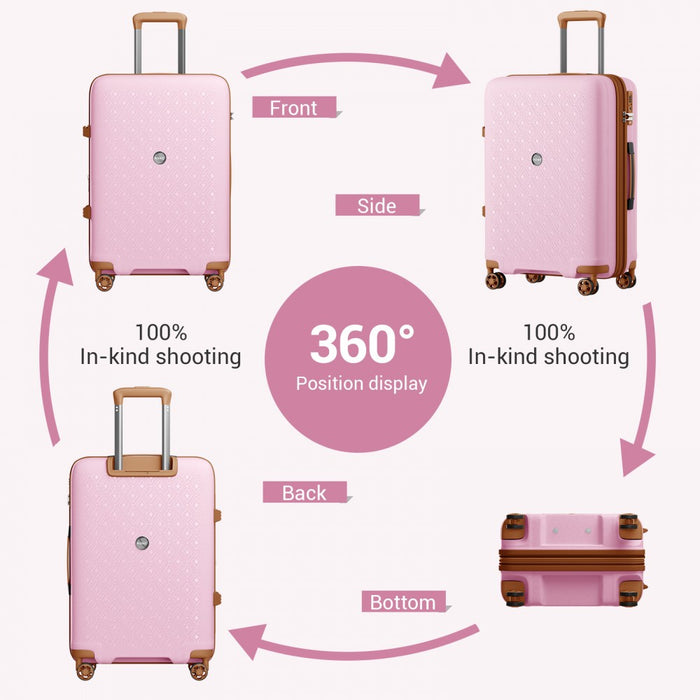 PP Hard Shell Expandable Luggage – 24-Inch – Lightweight Suitcase with TSA Lock and Built-In Cup Holder – Pink and Brown