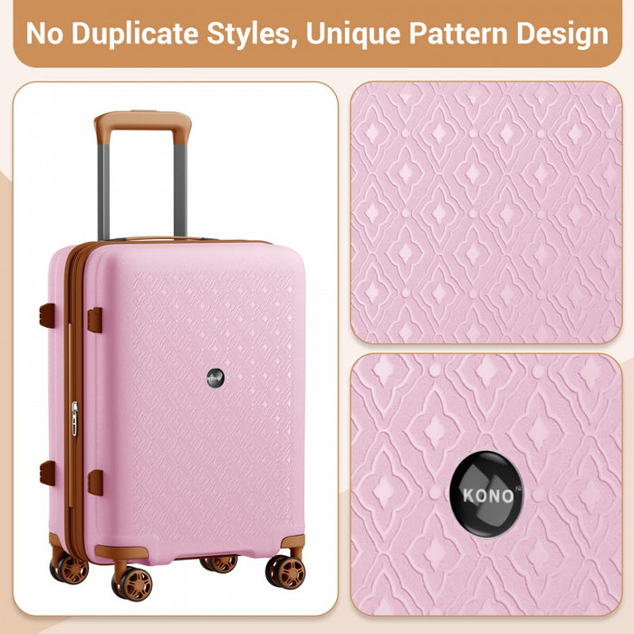 KSK2594 - Kono PP 20/24/28inch Hard Shell Expandable Luggage–Lightweight Suitcase with TSA Lock & Built-in Cup Holder - Pink and Brown