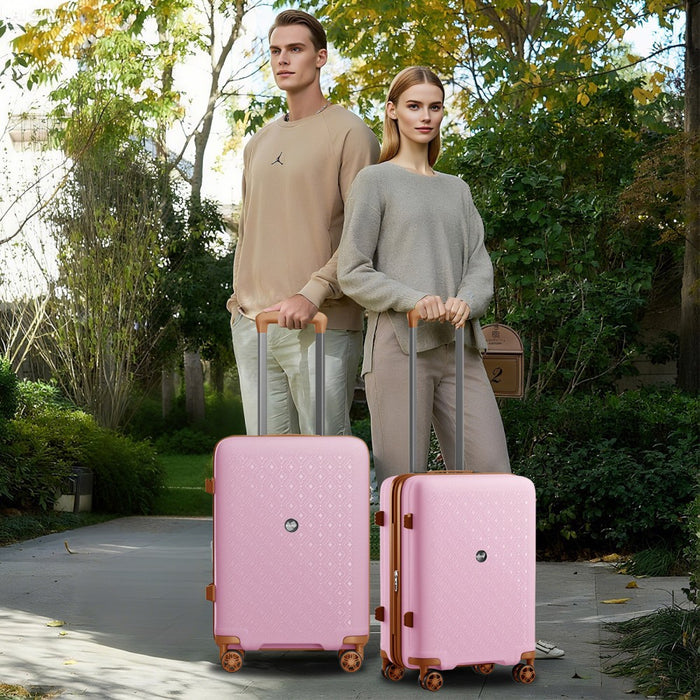 PP Hard Shell Expandable Luggage – 24-Inch – Lightweight Suitcase with TSA Lock and Built-In Cup Holder – Pink and Brown