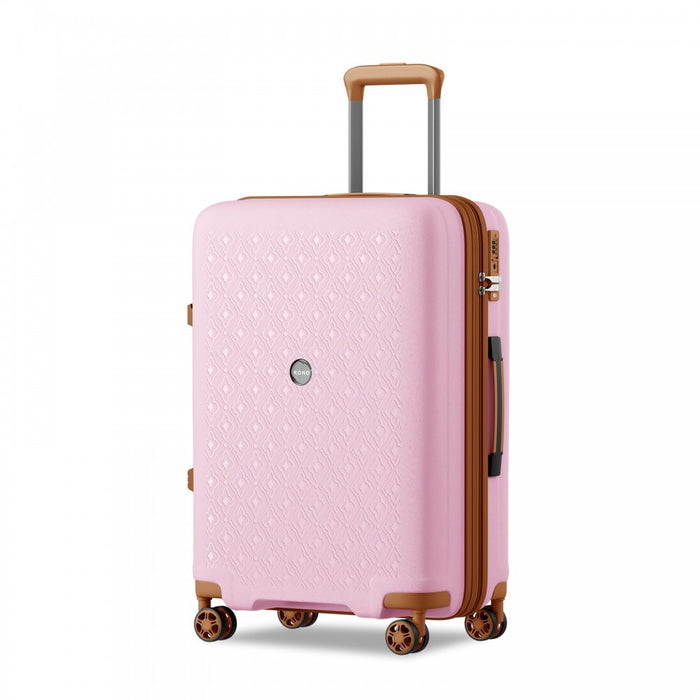 PP Hard Shell Expandable Luggage – 24-Inch – Lightweight Suitcase with TSA Lock and Built-In Cup Holder – Pink and Brown