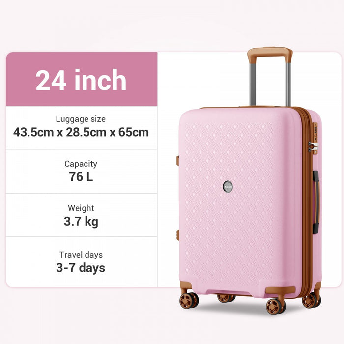 PP Hard Shell Expandable Luggage – 24-Inch – Lightweight Suitcase with TSA Lock and Built-In Cup Holder – Pink and Brown
