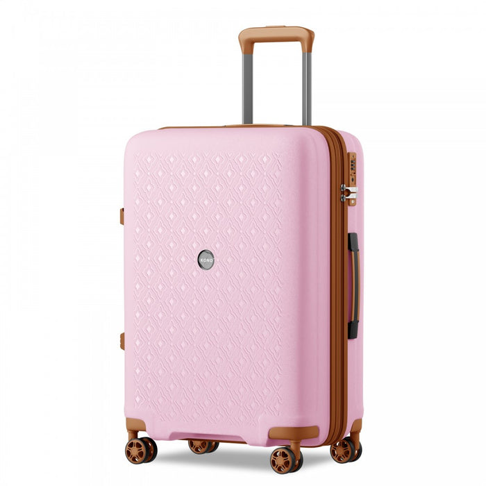 PP Hard Shell Expandable Luggage – 28-Inch – Lightweight Suitcase with TSA Lock and Built-In Cup Holder – Pink and Brown