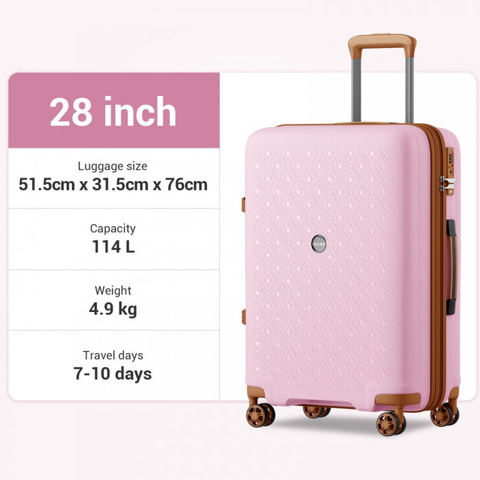 PP Hard Shell Expandable Luggage – 28-Inch – Lightweight Suitcase with TSA Lock and Built-In Cup Holder – Pink and Brown