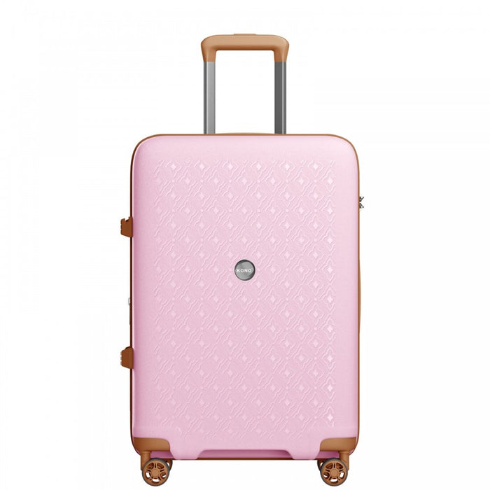 PP Hard Shell Expandable Luggage – 28-Inch – Lightweight Suitcase with TSA Lock and Built-In Cup Holder – Pink and Brown