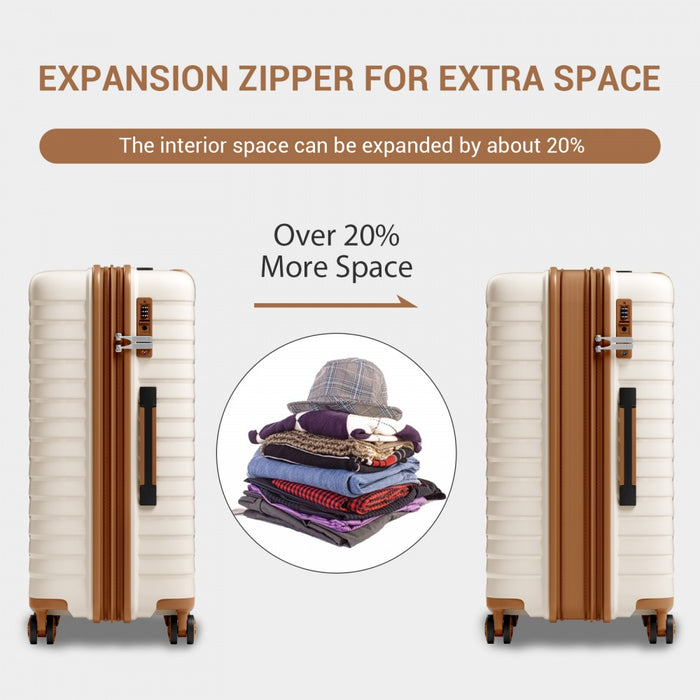 KSK2595 - Kono 28-Inch Hard Shell Scratch-Resistant PP Luggage with Cup Holder, TSA Lock & Expandable Design-Check-in Luggage For Travel - Beige and Brown