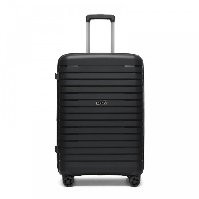 KSK2595 - Kono 28-Inch Hard Shell Scratch-Resistant PP Luggage with Cup Holder, TSA Lock & Expandable Design-Check-in Luggage For Travel - Black