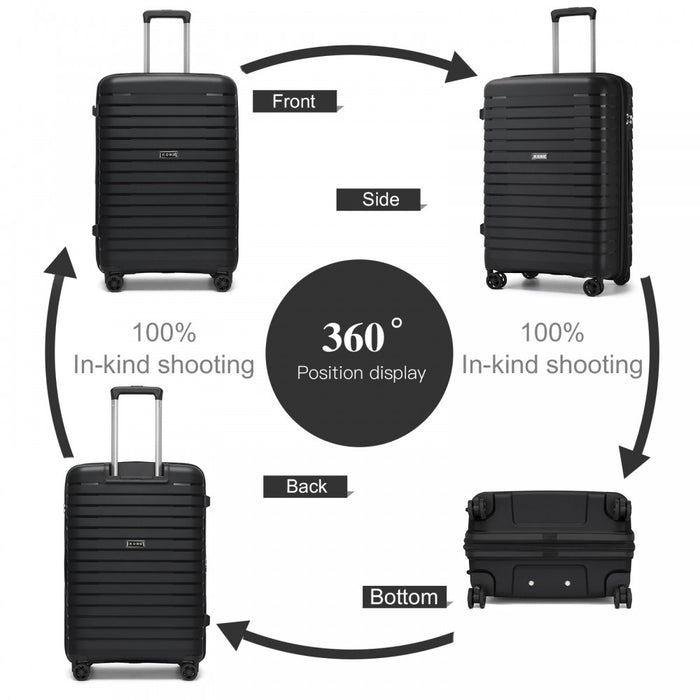 KSK2595 - Kono 28-Inch Hard Shell Scratch-Resistant PP Luggage with Cup Holder, TSA Lock & Expandable Design-Check-in Luggage For Travel - Black