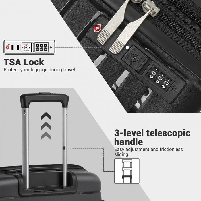 KSK2595 - Kono 24-Inch Hard Shell Scratch-Resistant PP Luggage with Cup Holder, TSA Lock & Expandable Design-Check-in Luggage For Travel - Black