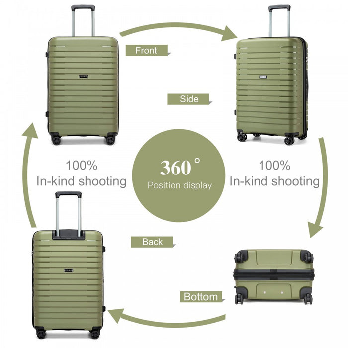 KSK2595 - Kono 24-Inch Hard Shell Scratch-Resistant PP Luggage with Cup Holder, TSA Lock & Expandable Design-Check-in Luggage For Travel - Green