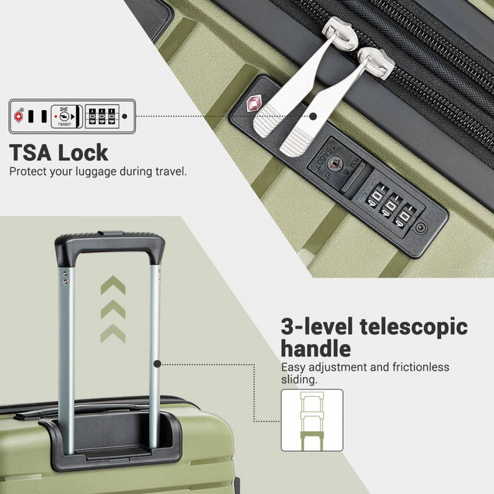 KSK2595 - Kono 24-Inch Hard Shell Scratch-Resistant PP Luggage with Cup Holder, TSA Lock & Expandable Design-Check-in Luggage For Travel - Green