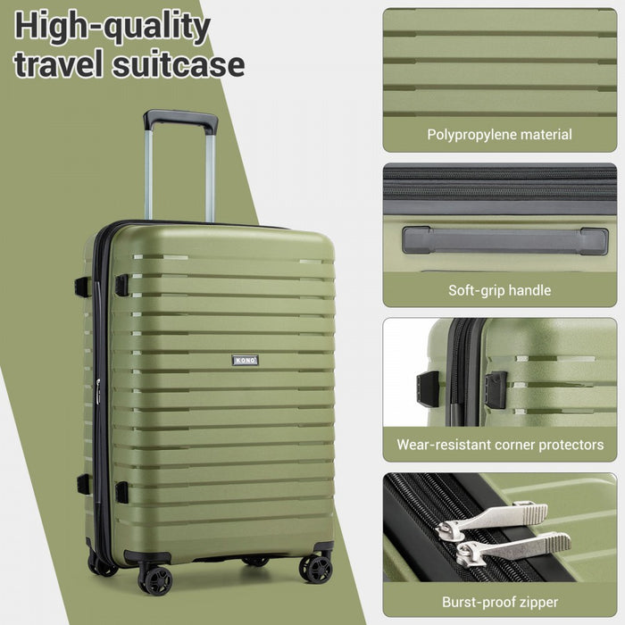 KSK2595 - Kono 20-Inch Hard Shell Scratch-Resistant PP Luggage with Cup Holder, TSA Lock & Expandable Design-Cabin Trolley For Travel - Green
