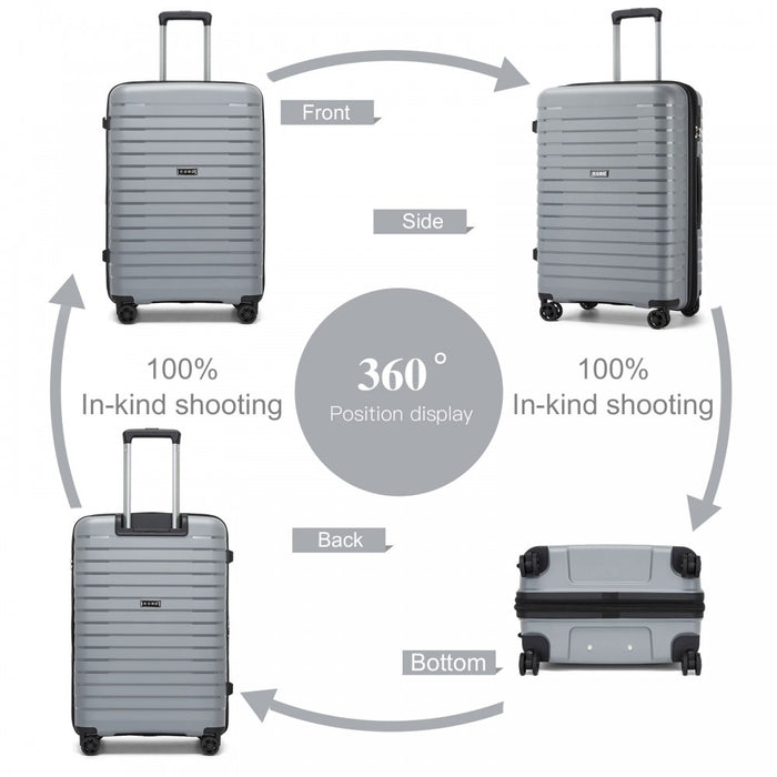 KSK2595 - Kono 28-Inch Hard Shell Scratch-Resistant PP Luggage with Cup Holder, TSA Lock & Expandable Design-Check-in Luggage For Travel - Grey